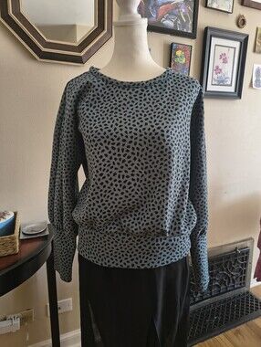 Ann Taylor Women's Crewneck Long-Sleeve Pullover Top - Slate Blue Leapord Print